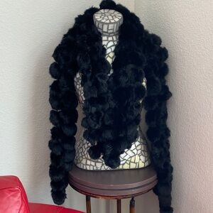 Scarf - Rabbit Fur Pom-Pom Round Balls  Scarf - 9 Feet Long -